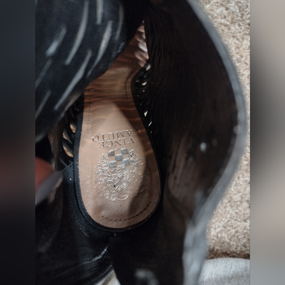 Vince Camuto Perforated Black Peep-Toe Zip Booties - Picture 13 of 13